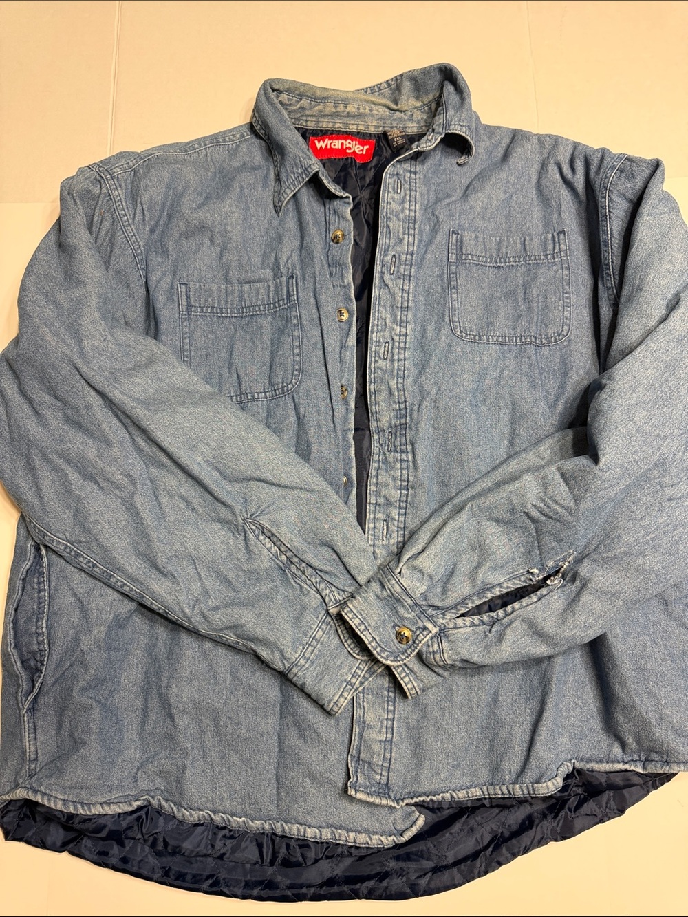 Vintage Wrangler Light Blue Denim Quilted Shirt Jacket